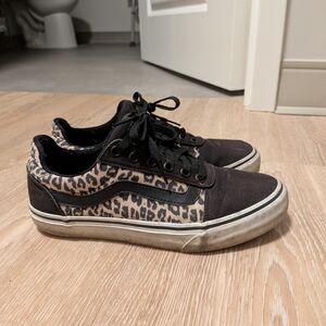 Vans Comfy Cush Black Canvas Sneakers with Leopard Side Panels